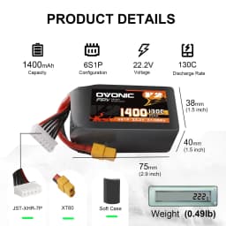 Ovonic 6S 1400mAh 130C LiPo Battery Pack XT60 for 5–6 Inch FPV Racing, Freestyle & Cinewhoop Drones 4 Pack 2 Pack