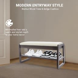 Modern Rubber Wood Shoe Storage Bench with Hidden Compartment, High-Elastic Sponge Cushion, A-Shaped Stable Legs Ventilated Shoe Rack for Entryway Bedroom Home Decor