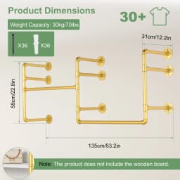 Wall Mounted Industrial Pipe Clothes Rack, Heavy Duty Garment Hanging Rod with Detachable Iron Bar, Multi-Purpose Space Saver Closet Storage Organizer for Bedroom Laundry Room Cloakroom and Retail Display