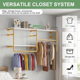 Wall Mounted Industrial Pipe Clothes Rack, Heavy Duty Garment Hanging Rod with Detachable Iron Bar, Multi-Purpose Space Saver Closet Storage Organizer for Bedroom Laundry Room Cloakroom and Retail Display