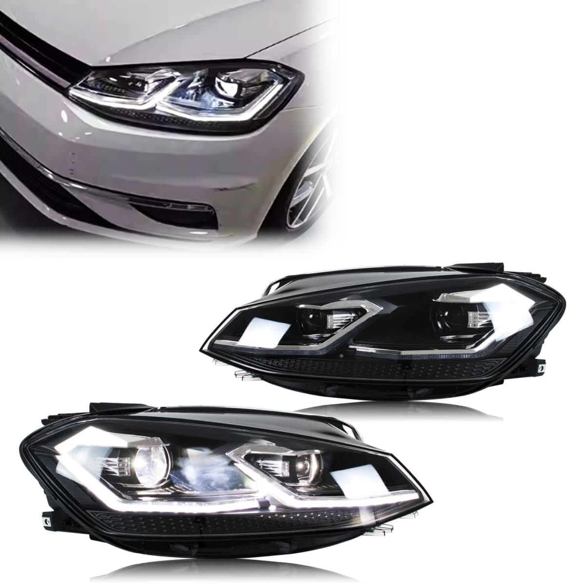 LED Headlights for Volkswagen VW Golf MK7.5 TSI TDI Variant halogen 2017-2020 [not fit GTI/GTD/Rline/MK7] Front Lamps Assembly