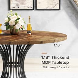 Tribesigns Round Dining Table for 4-6 People, 47-Inch Farmhouse Dinning Room Table Circle Kitchen Table, Industrial Dinner Table