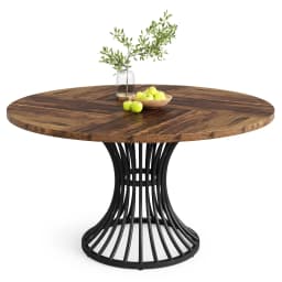 Tribesigns Round Dining Table for 4-6 People, 47-Inch Farmhouse Dinning Room Table Circle Kitchen Table, Industrial Dinner Table