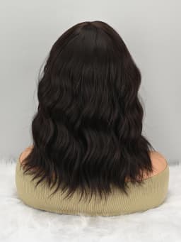 Natural Brown Synthetic Curly Wavy Bob Wig with Bangs for Women