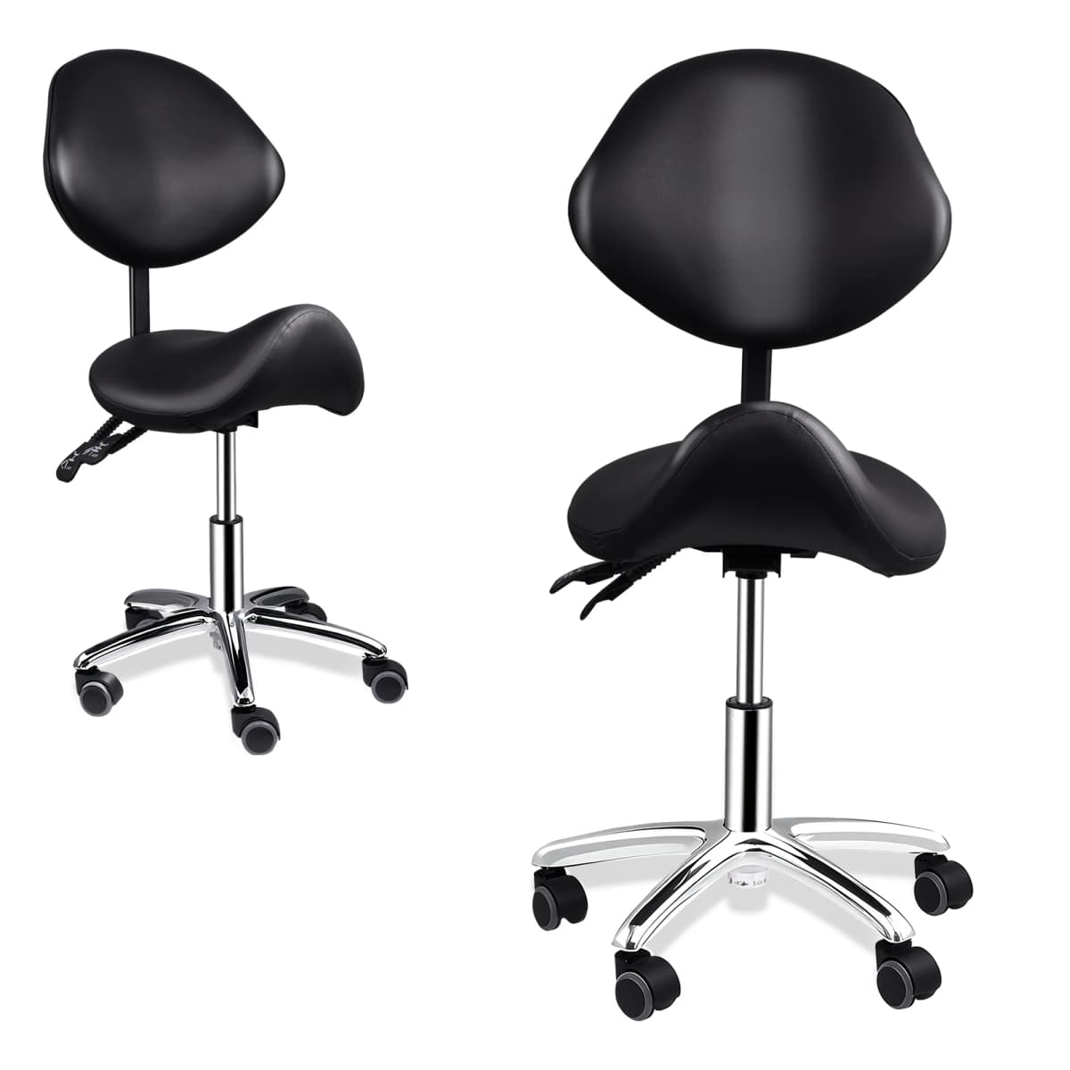 Ergonomic Rolling Saddle Chair Height Adjustable with Wheels and Backrest, Professional Salon Chair for Hair Stylist and Spa