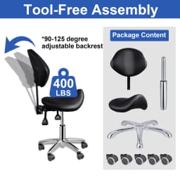 Ergonomic Rolling Saddle Chair Height Adjustable with Wheels and Backrest, Professional Salon Chair for Hair Stylist and Spa