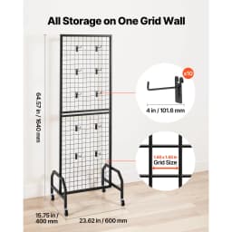SucceBuy Grid Wall Panel Wire Grid Panels Display Rack Movable Art Display Shelf with Wheel Carbon Steel Gridwall for Craft Show