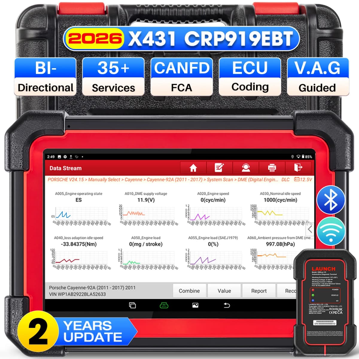LAUNCH X431 CRP919E BT OBD2 Scanner Full System Car Diagnostic Tools ECU Coding 31+ Service FCA CANFD DOIP Bidirectional Scan