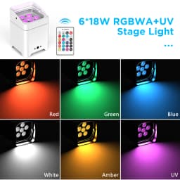 U'King 2PCS RGBWA+UV 6IN1 Battery LED Par Light DMX 512 Wireless Remote Control 6x18W Led Stage Light for Disco DJ Party Concert