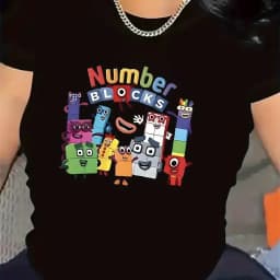 【New Arrival】Rainbow Letter Numberblocks Group Cartoon Print Tee Women Preschool Math Show Casual Short Sleeve Daily T-shirt