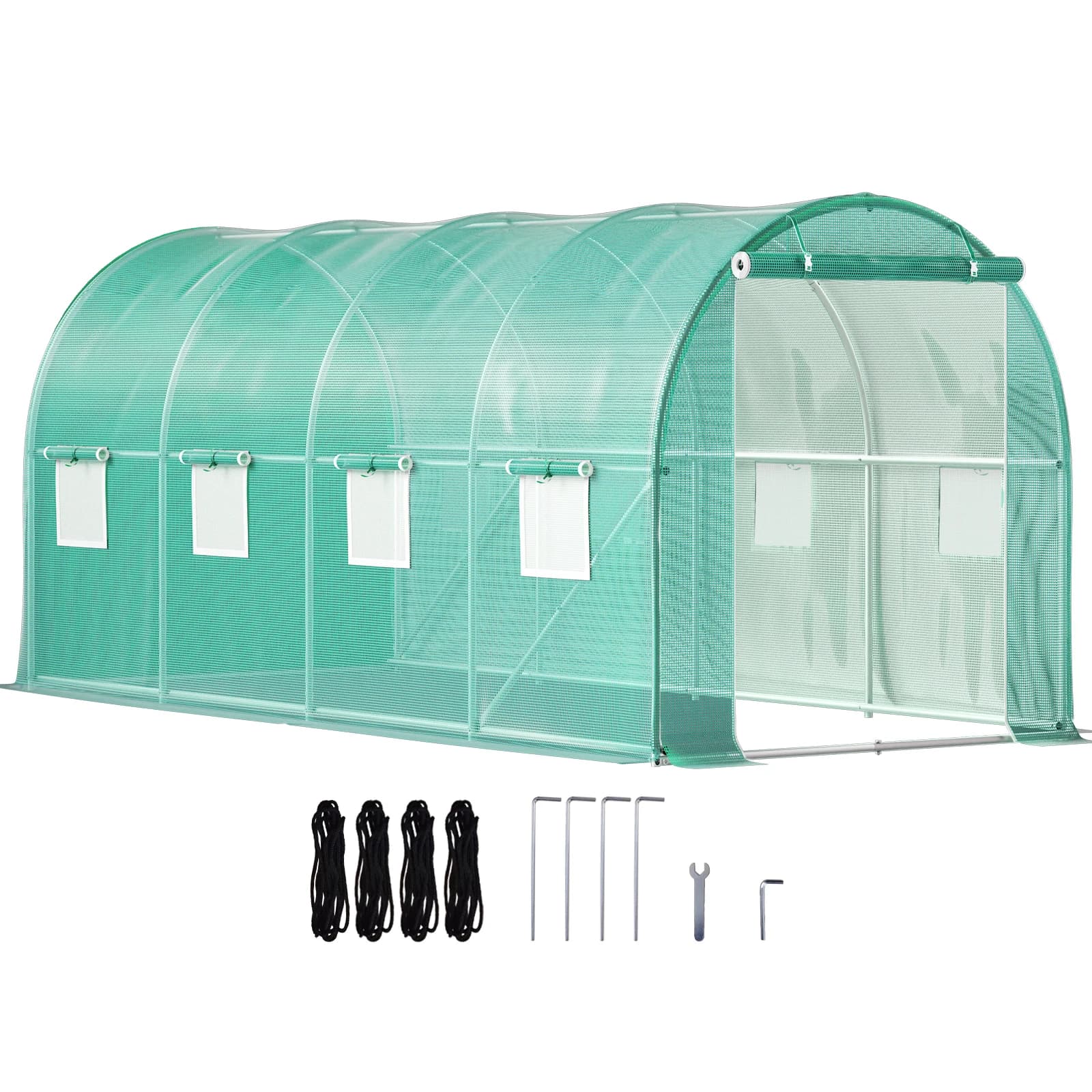 SucceBuy Walk-in Tunnel Greenhouse Galvanized Frame & Waterproof Cover 15x7x7/10x7x7/20x10x7/12x7x7 ft Greenhouses & Cold Frames