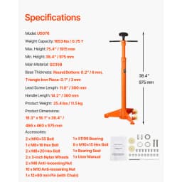 SucceBuy Underhoist Stand 3/4 Ton Capacity Pole Jack, Lifting from 43.3" to 70.9" Triangular Base Two Wheels Automotive Support