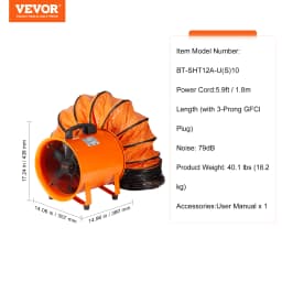 SucceBuy Exhaust Fan 12 in Industrial Ventilation Fan Exhaust Blower with 10M PVC Duct Hose Ventilator for Homeuse Warehouse