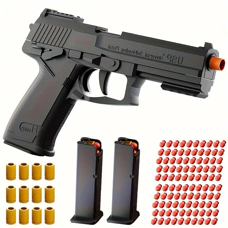 Soft Bullet Gun Toy Pistol with 100 Bullets, 12 Shells, and 2 Magazines New Toy Gun Pistol Hollow Hanging Machine, Toy Foam Blas