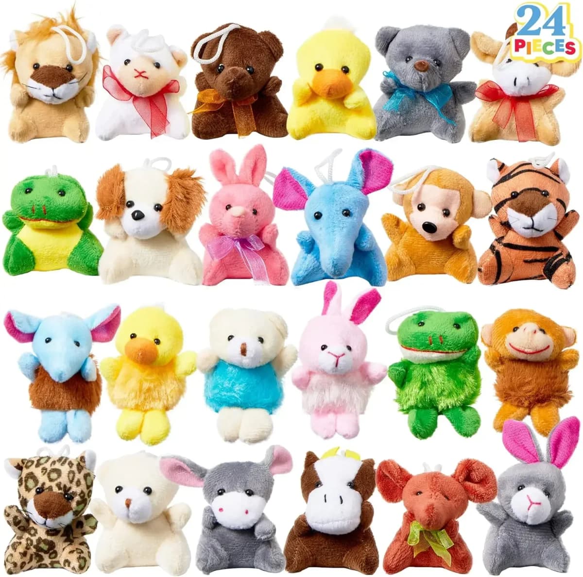 JOYFY 24 Pack Mini Animal Plush Toy Assortment Animals Keychain Decoration for Kids Small Stuffed Animal Bulk Halloween