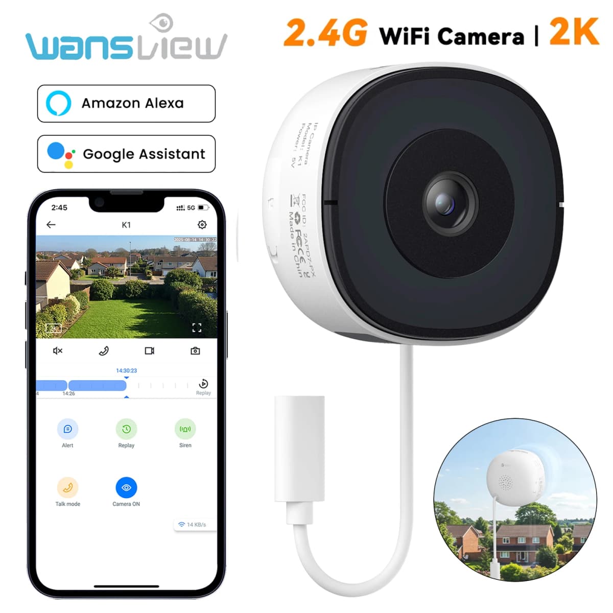 Wansview 2K 3MP Window Camera WIFI Wireless Security Camera Full Color Night Vision 2-Way Audio Motion Detect Surveillance