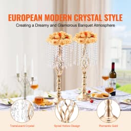 SucceBuy Tall Crystal Wedding Flower Stand Metal Wedding Centerpiece Vase Gold Flower Holders Floral Display Rack for Wedding