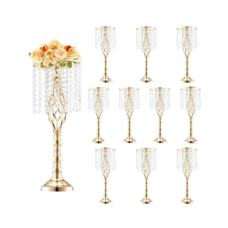 SucceBuy Tall Crystal Wedding Flower Stand Metal Wedding Centerpiece Vase Gold Flower Holders Floral Display Rack for Wedding