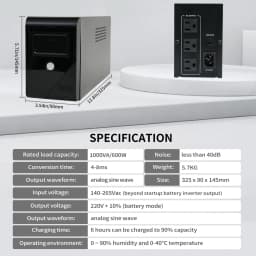 1000VA/600W 120V UPS Power Supply Battery Standby Power with 3 Outlets and LCD Display Surge Protector for Home and Office