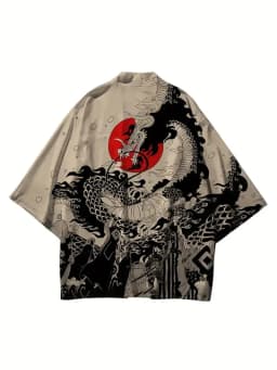 Mens Kimono Shirt Y2K Tops Kimono Cardigans Chinese Dragon Hip Hop Shirt Men Lightweight Cardigans Japanese Kimono Haori Yukata