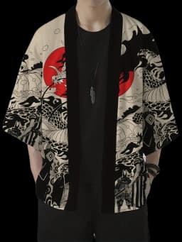 Mens Kimono Shirt Y2K Tops Kimono Cardigans Chinese Dragon Hip Hop Shirt Men Lightweight Cardigans Japanese Kimono Haori Yukata