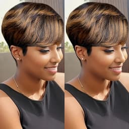 Short Pixie cut Wig for Women Human Hair Layered Design with Bangs Straight Style 6 Inch Full Machine Made Wig