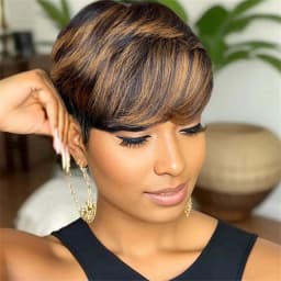 Short Pixie cut Wig for Women Human Hair Layered Design with Bangs Straight Style 6 Inch Full Machine Made Wig