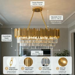 Modern Luxury Crystal Chandelier, Gold Crystal Chandelier, 3-Layer Raindrop Chandelier, Lighting Fixtures, Dining Room, Table, F
