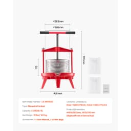 SucceBuy 9L 14L Fruit Wine Press Stainless Steel Basket with Cross-beam and Triangular Structure Manual Juice Maker for Kitchen
