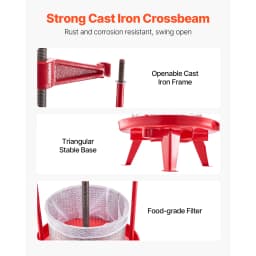 SucceBuy 9L 14L Fruit Wine Press Stainless Steel Basket with Cross-beam and Triangular Structure Manual Juice Maker for Kitchen