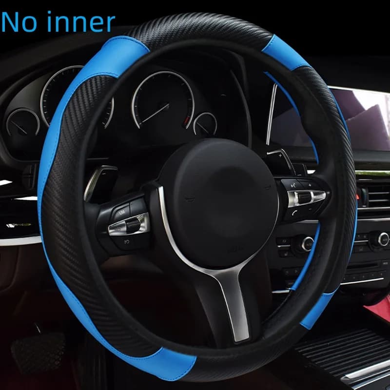 Carbon Fiber Pattern PU Leather Steering Wheel Cover with No Inner Ring Design, Full Elasticity, Anti Slip and Wear-Resistant, M