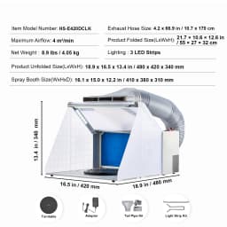 SucceBuy Airbrush Spray Booth Dual-Fans Portable Hobby Airbrush Paint Spray Booth Kit with LED Lights and Exhaust Extension Hose
