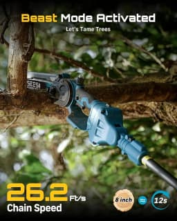 SEESII Polesaw High Branch Saw Cordless 8'' Electric Chainsaw with 3M Extension Pole for Tree Trimming Limb Cutter Pruner