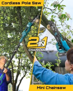 SEESII Polesaw High Branch Saw Cordless 8'' Electric Chainsaw with 3M Extension Pole for Tree Trimming Limb Cutter Pruner