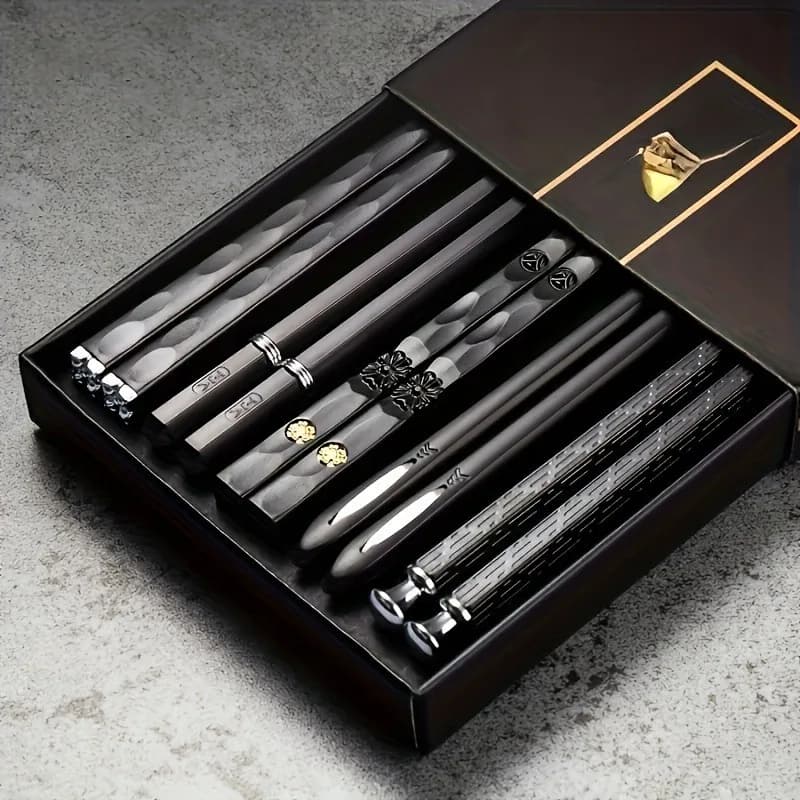 Nordic-Style Alloy Chopsticks Set - Non-Slip Heat-Resistant Utensils for Individual Servings, Dishwasher Safe (Gold/Black