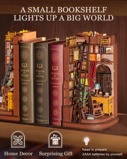 Robotime Rolife Silent Corner Study DIY Book Nook Shelf Insert Wooden Miniature Doll House for Bookshelf Insert Furniture TGE02