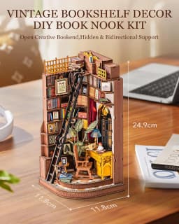 Robotime Rolife Silent Corner Study DIY Book Nook Shelf Insert Wooden Miniature Doll House for Bookshelf Insert Furniture TGE02