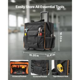 SucceBuy 110Lbs Rolling Tool Bag 25 Pockets Roller Tool Bag on Wheels with Telescoping Handle Toolbag Organizers for Mechanic