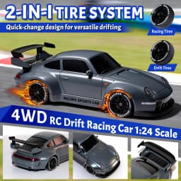 TOPLIVING RC Drift Car, 1:24 Scale Remote Control Vehicle with LED Lights, 2.4GHz 20KM/H 4WD High Speed RC Cars, Drifting Tires&