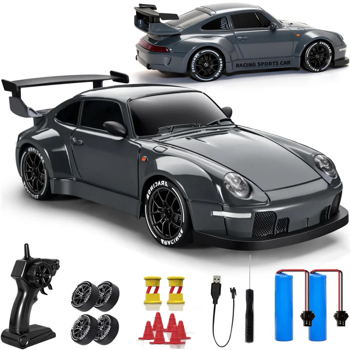 TOPLIVING RC Drift Car, 1:24 Scale Remote Control Vehicle with LED Lights, 2.4GHz 20KM/H 4WD High Speed RC Cars, Drifting Tires&