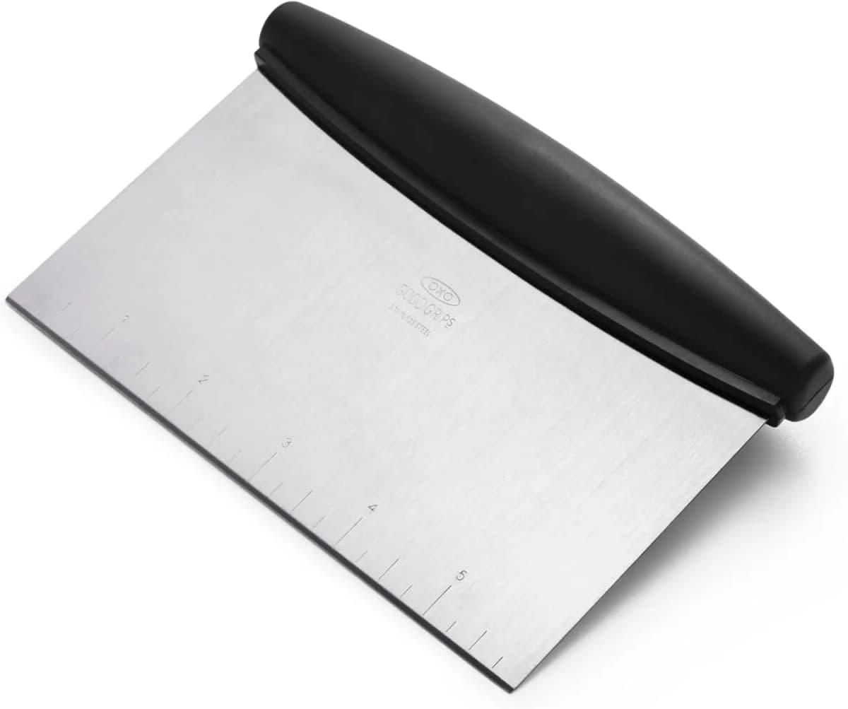 6.3 Inch Stainless Steel Bench Scraper, with 1-5 Inch Measurement Markings, Multi-Purpose for Dough, Veggies.