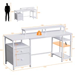 Satifur 93 inch 2-person Office Desk with Power Sockets and LED Lights,61in Computer Desk,Home Work Desk,Monitor Stands, Drawers