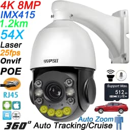 Laser Infrared Full Color Auto Tracking Cruise Real-Time 25fps 8MP 4K 90X Optical Zoom 360° Onvif POE PTZ IP Surveillance Speed Dome Camera