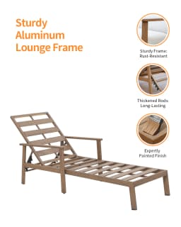 SeeHill 2-Pack Teak Aluminum Pool Chaise Lounge Chairs with Cushions, Adjustable Patio Loungers for Beach, Yard or Poolside