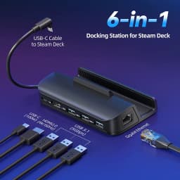 NEWDERY Steam Deck Dock 6 in 1 Steam Deck Rog Ally Docking Station Stand 3*USB 3.0 HDTV 4K@60Hz Gigabit Ethernet PD 100W Hub