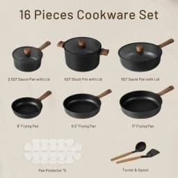 Nonstick Pots and Pans, Induction Cookware Set Kitchen Cooking Sets, Non Stick w/Frying Pan (PFOS, PFOA Free), Black, 16pcs