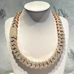 20/22/24inch Gold Color Cuban Link Chain for Women Men 2 Row Rhinestone Rhombus Prong Cuban Necklaces Hip Hop Jewelry