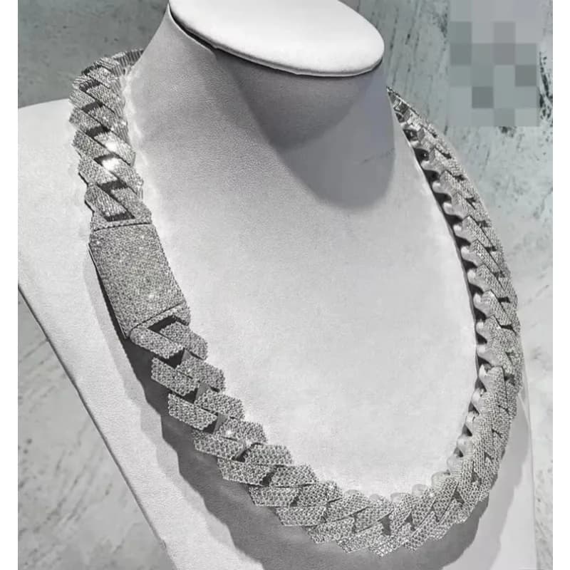 20/22/24inch Gold Color Cuban Link Chain for Women Men 2 Row Rhinestone Rhombus Prong Cuban Necklaces Hip Hop Jewelry