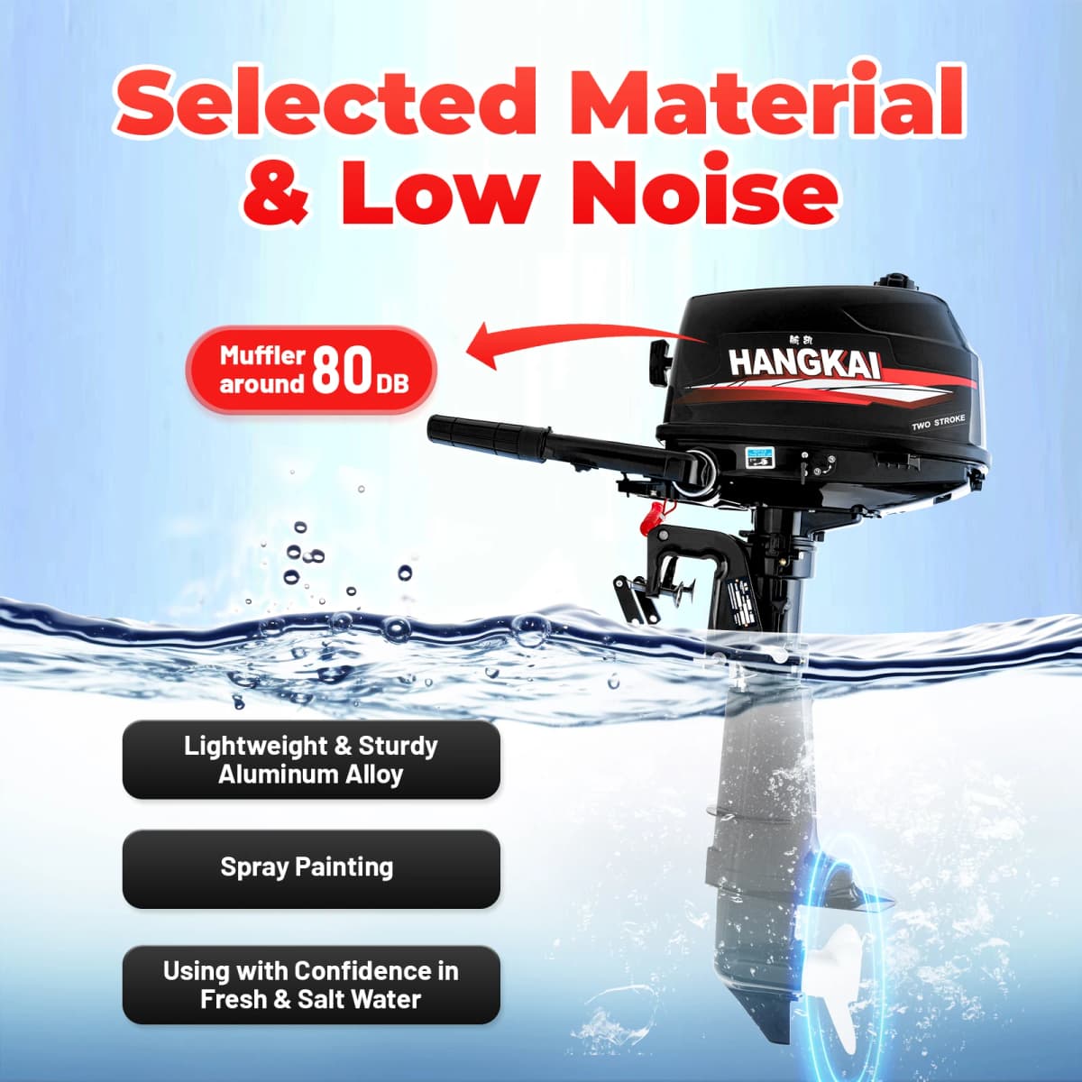 Portable 6HP 2-Stroke Outboard Motor with 360° Steering, Water-Cooled, for Small Boats & Inflatable Boats