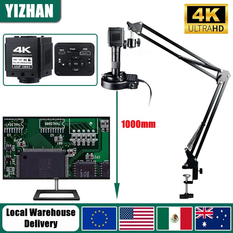 YIZHAN 4K UHD Electron Digital Microscope IMX678 HDMI Type-C Welding Video Camera 150X Zoom Lens Metal Bracket Remote Control